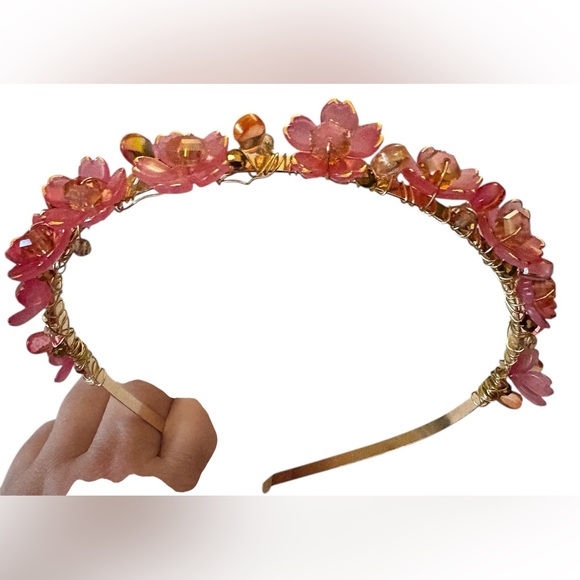 Fairy Headband with Lucite Flowers, Austrian Crystals and Teardrop Beads - Picture 6 of 8